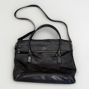 Large Y2K Kate Spade New York Black Leather Satchel Shoulder Bag~ 16" Vintage
